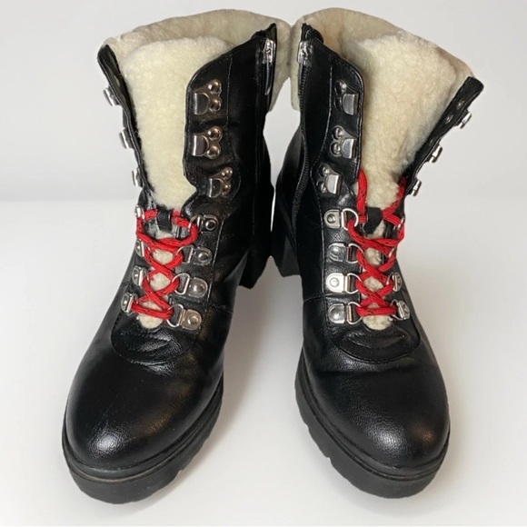 NINE WEST Black Vegan Leather Faux Fur Chunky Heel Winter Snow Boots Women’s 8 M - Picture 3 of 10